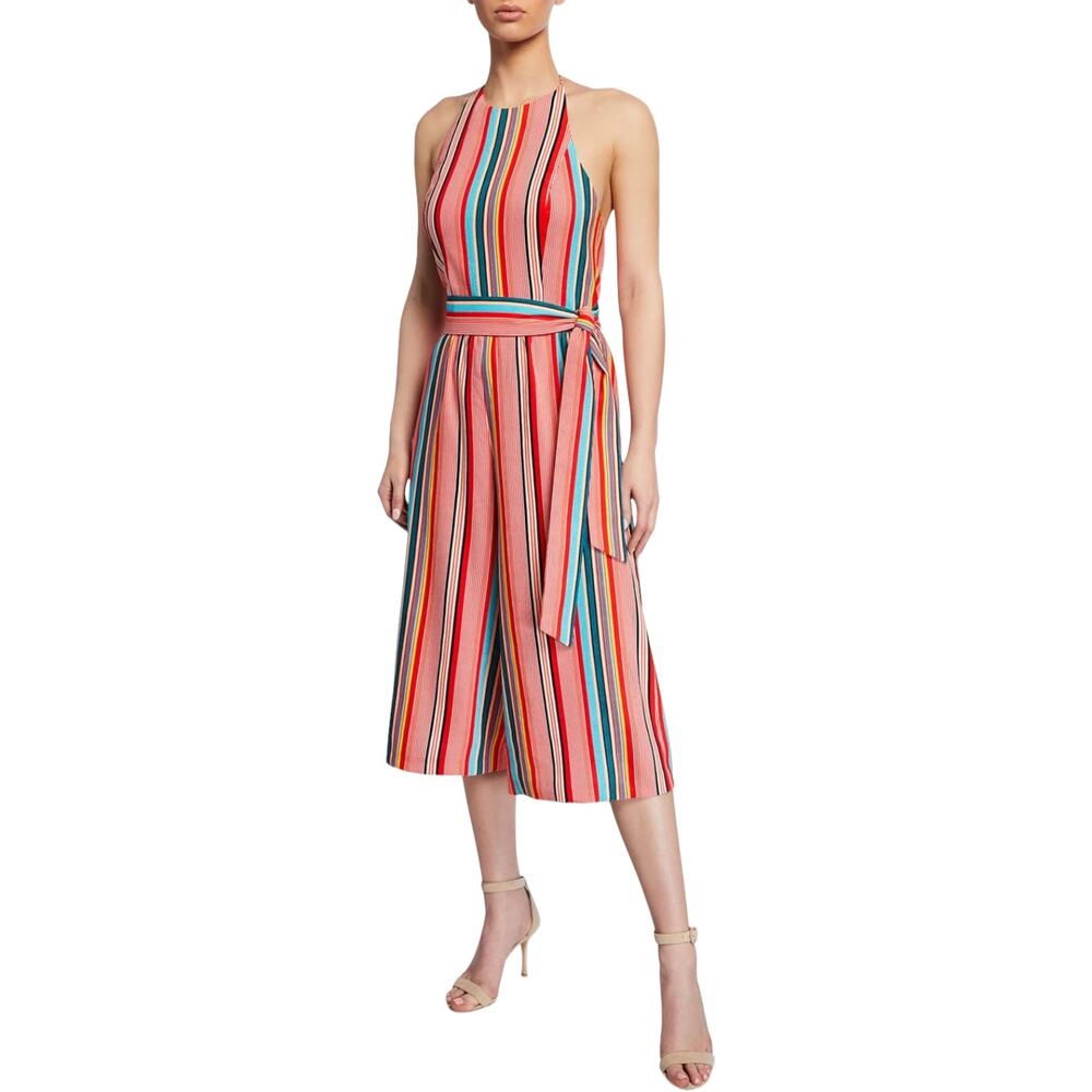 Alice + Olivia Lucie Striped Cropped Wide Leg Halter Jumpsuit - Red Multi - 2